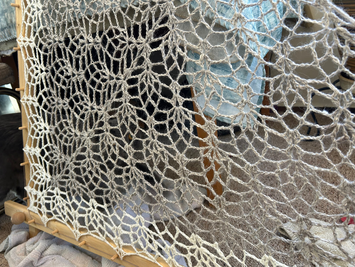 Crochet Lace Shawl—Ashy Alpaca/Silk